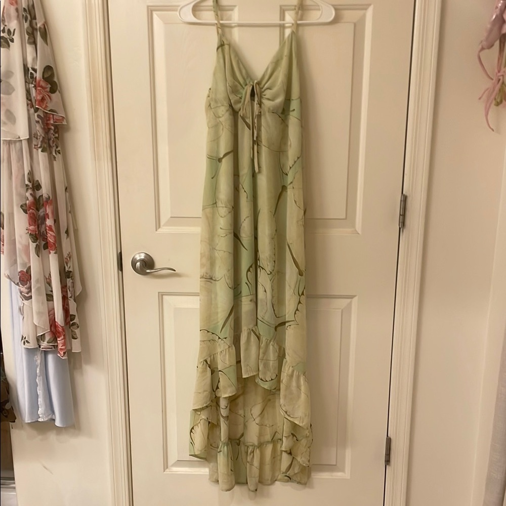 Wild Fable Green Butterfly Spaghetti Strap High Low Sundress